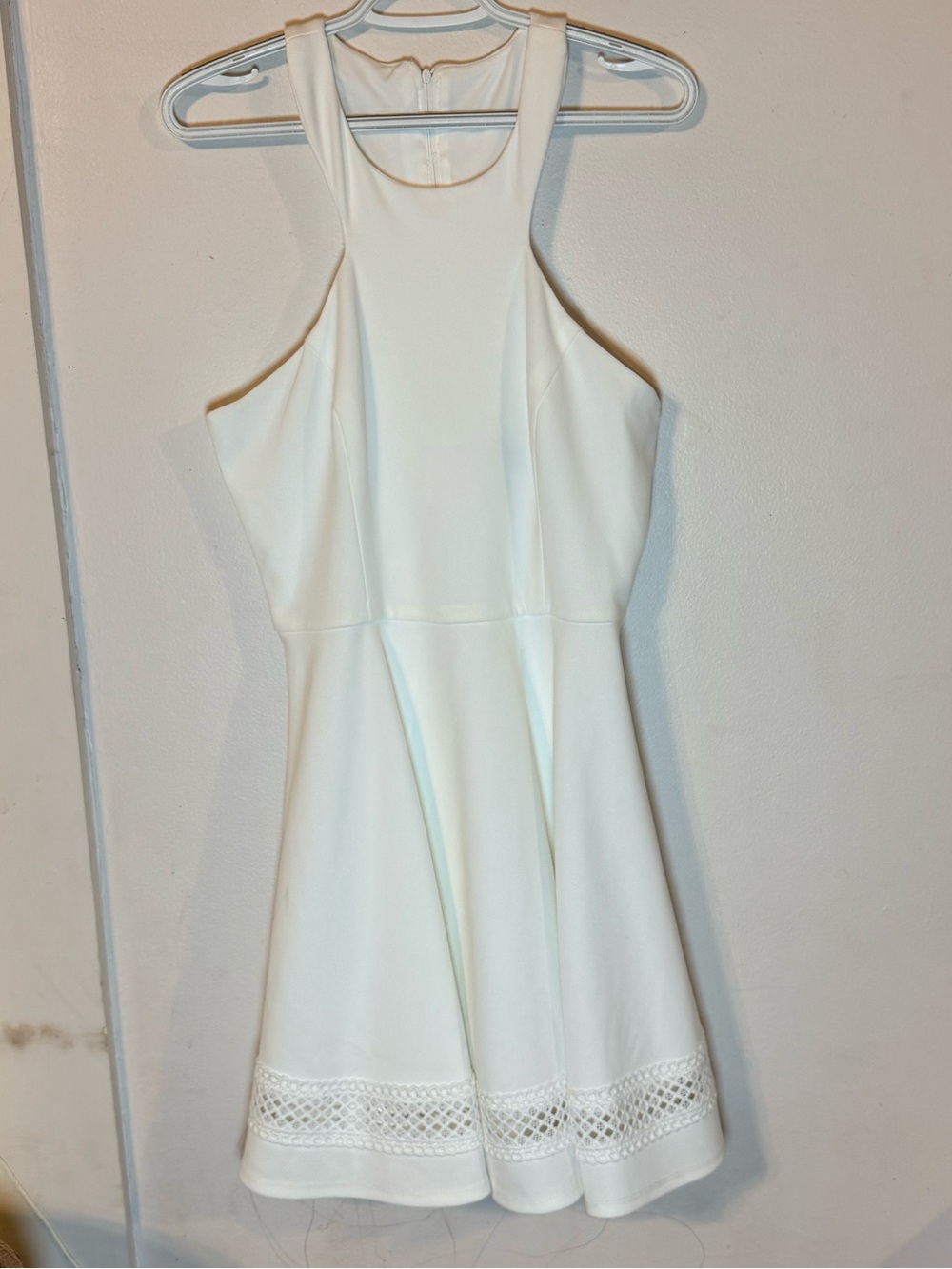 B Darlin White Sleeveless Mini Dress with Crochet Hem